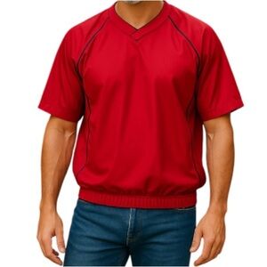 FootJoy Mens Red Windbreaker Shirt Jacket Red V-Neck Short Sleeve Pockets Golf S